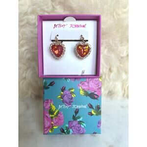 Betsey Johnson Statement Sparkle Drop Heart Crystal Earrings